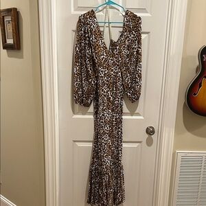 Lilly Pulitzer Brown and White Animal Print Long Sleeve Dress